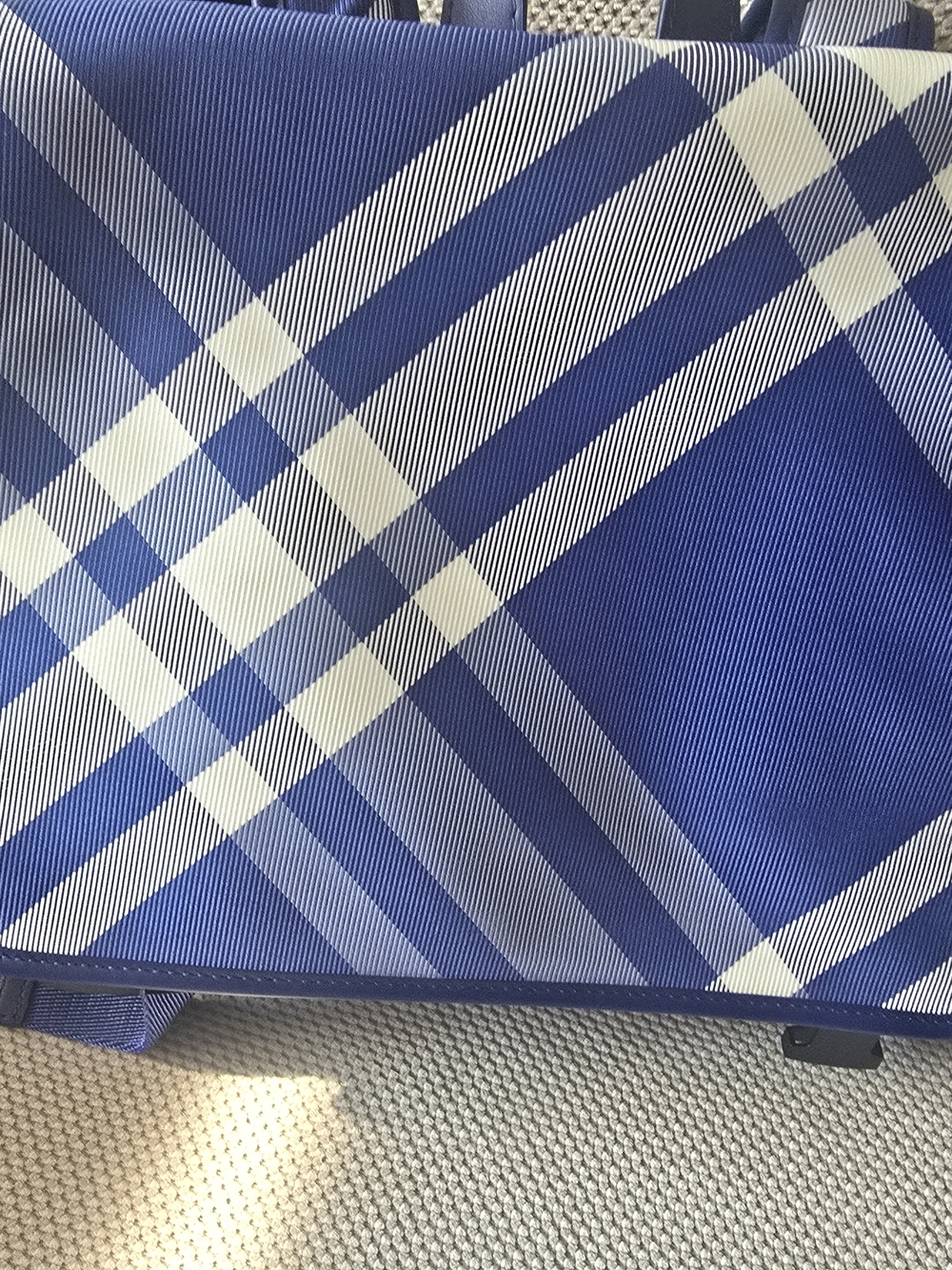 Blue Plaid Tote Bag with Cream Accents